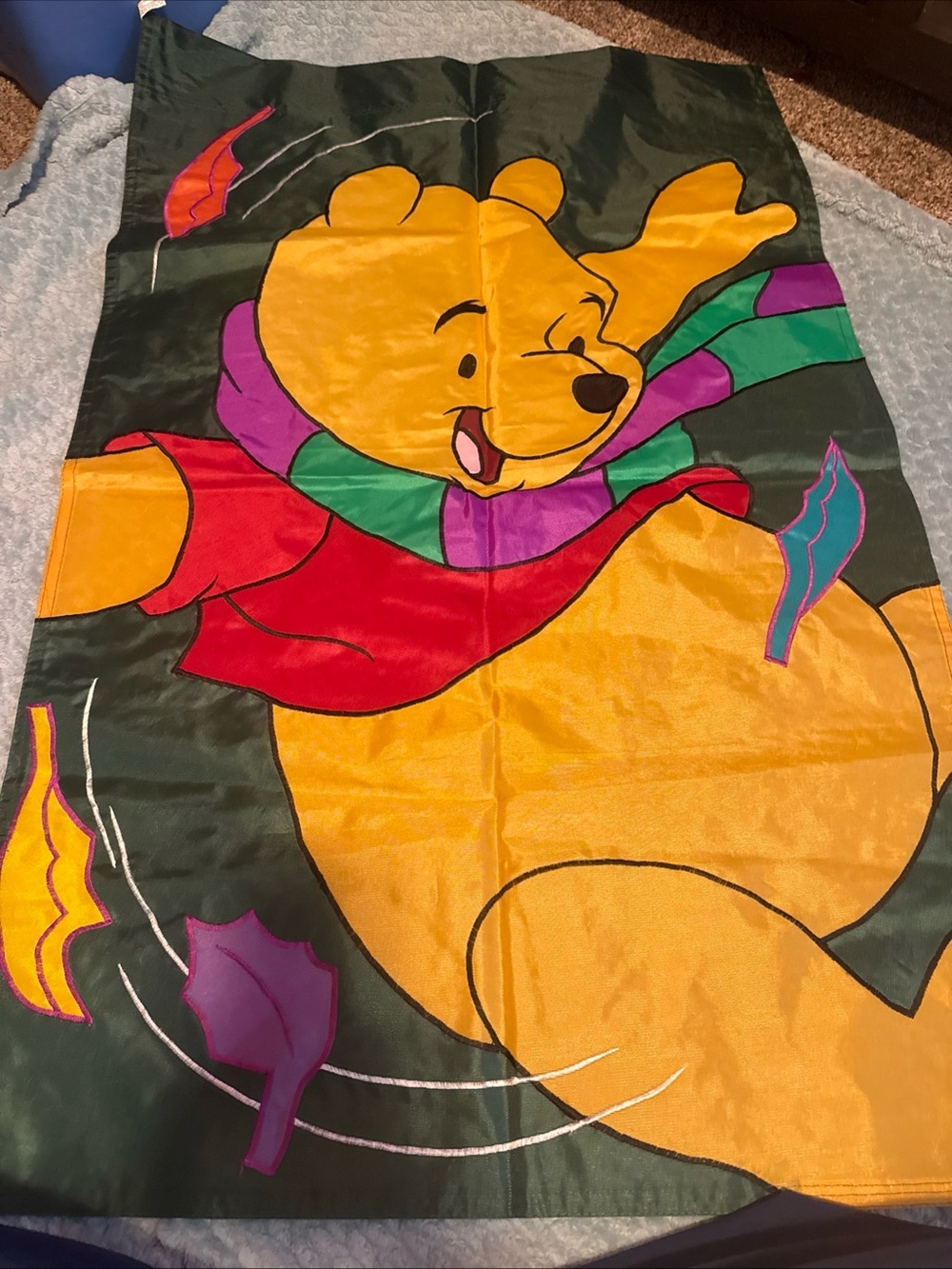 Vtg Disney Winnie the Pooh Wearing Scarf Fall Yard Garden Flag 28" x 44 - 1997